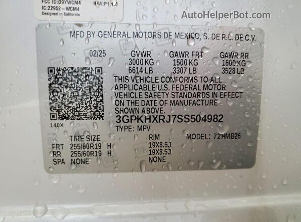 3GPKHXRJ7SS504982 2025 HONDA PROLOGUE White VIN sticker view
