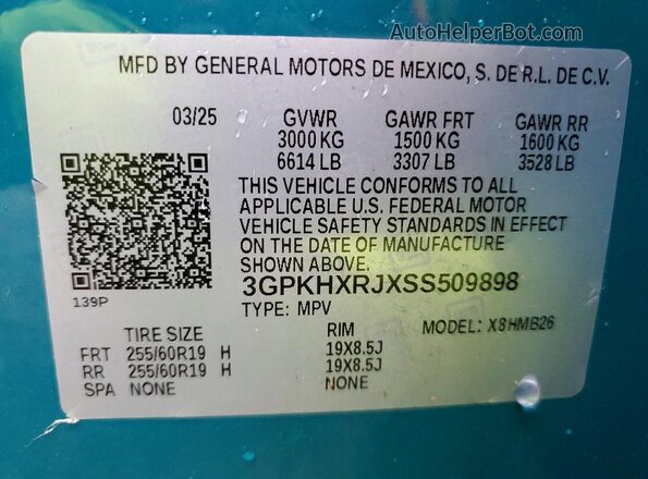 3GPKHXRJXSS509898 2025 HONDA PROLOGUE Teal Widok naklejki z numerem VIN