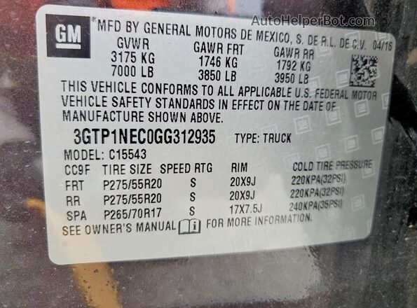 3GTP1NEC0GG312935 2016 GMC SIERRA Gray Widok komory silnika