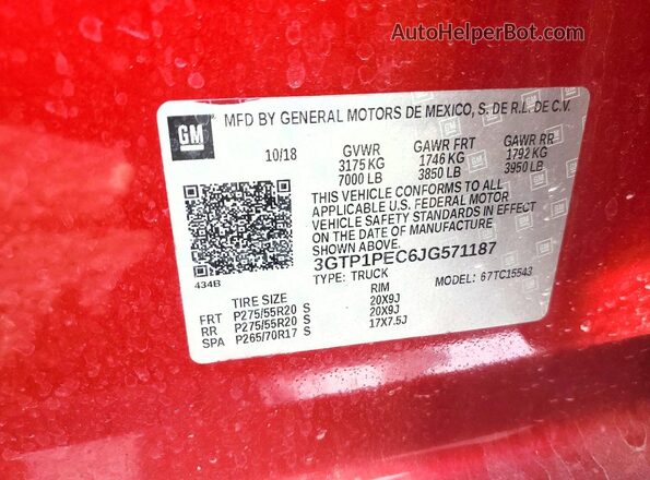 3GTP1PEC6JG571187 2018 GMC SIERRA Красный Вид подкапотного пространства