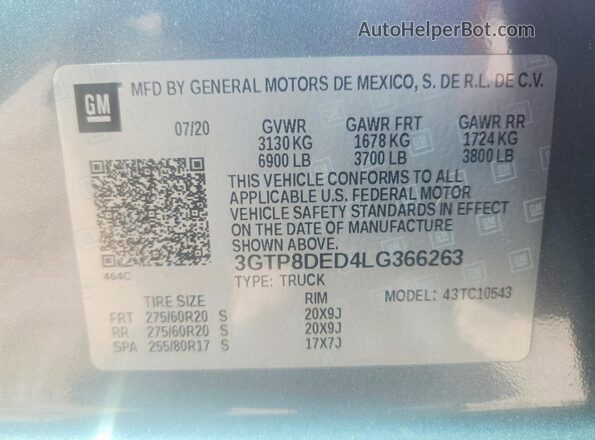 3GTP8DED4LG366263 2020 GMC SIERRA Серый Вид подкапотного пространства