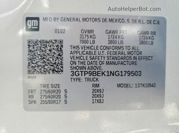 3GTP9BEK1NG179503 2022 GMC SIERRA Белый Вид подкапотного пространства