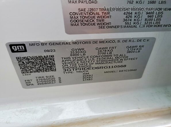 3GTPHDED6RG110568 2024 GMC SIERRA White ძრავის განყოფილების ხედი