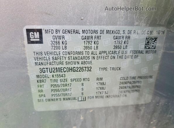 3GTU2MEC0HG226732 2017 GMC SIERRA Brown VIN კოდის სტიკერის ხედი
