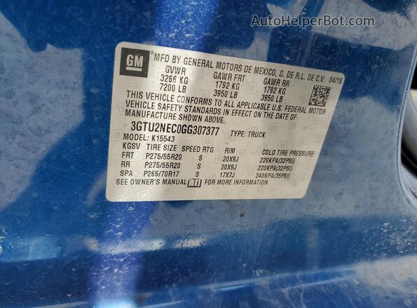 3GTU2NEC0GG307377 2016 GMC SIERRA Blue Вид підкапотного простору
