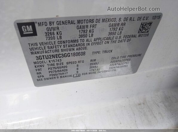 3GTU2NEC3GG180608 2016 GMC SIERRA White ძრავის განყოფილების ხედი