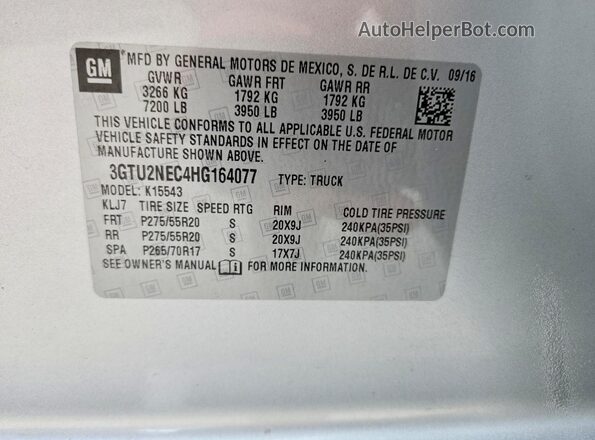 3GTU2NEC4HG164077 2017 GMC SIERRA Silver Widok naklejki z numerem VIN