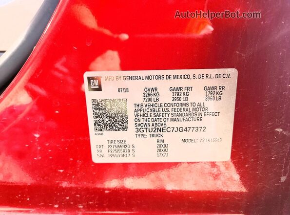 3GTU2NEC7JG477372 2018 GMC SIERRA Красный Вид подкапотного пространства