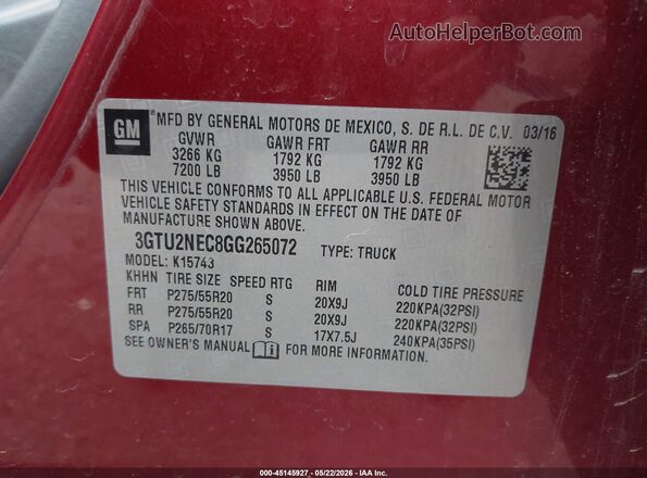 3GTU2NEC8GG265072 2016 GMC SIERRA Red Widok komory silnika