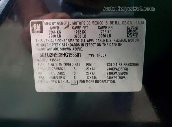 3GTU2NEC8HG158301 2017 GMC SIERRA Black VIN კოდის სტიკერის ხედი