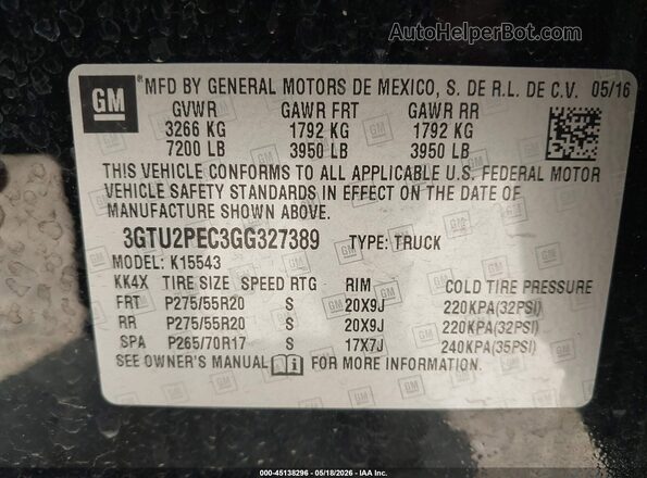 3GTU2PEC3GG327389 2016 GMC SIERRA Черный Вид подкапотного пространства
