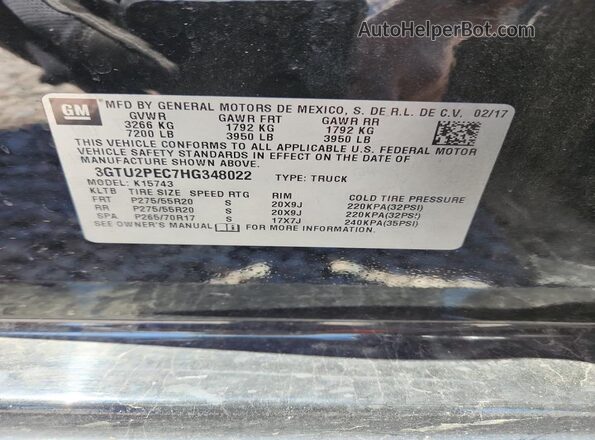 3GTU2PEC7HG348022 2017 GMC SIERRA Black VIN კოდის სტიკერის ხედი