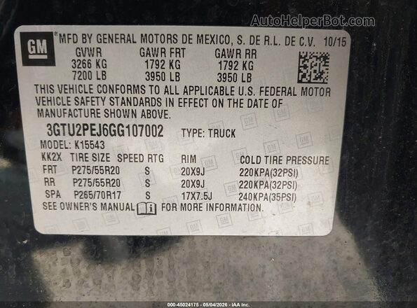 3GTU2PEJ6GG107002 2016 GMC SIERRA Black Widok komory silnika