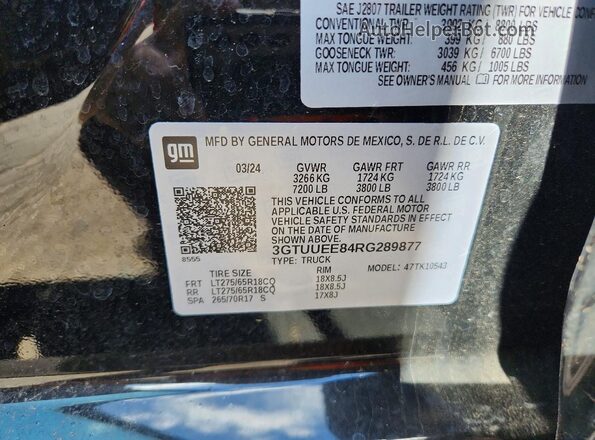 3GTUUEE84RG289877 2024 GMC SIERRA Black Շարժիչի բաժամունքի տեսք