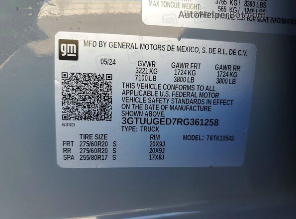3GTUUGED7RG361258 2024 GMC SIERRA Gray Widok komory silnika