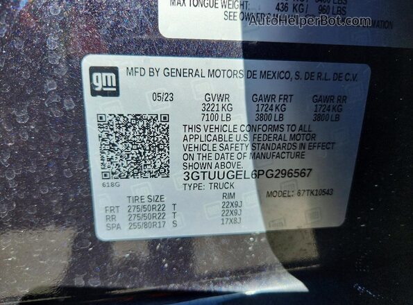 3GTUUGEL6PG296567 2023 GMC SIERRA Black Вид підкапотного простору