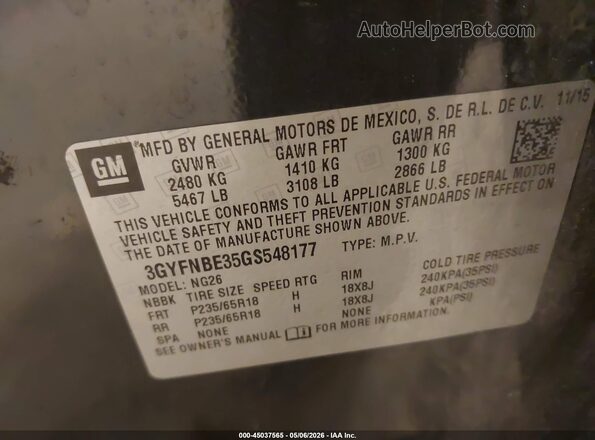 3GYFNBE35GS548177 2016 CADILLAC SRX Gray Շարժիչի բաժամունքի տեսք