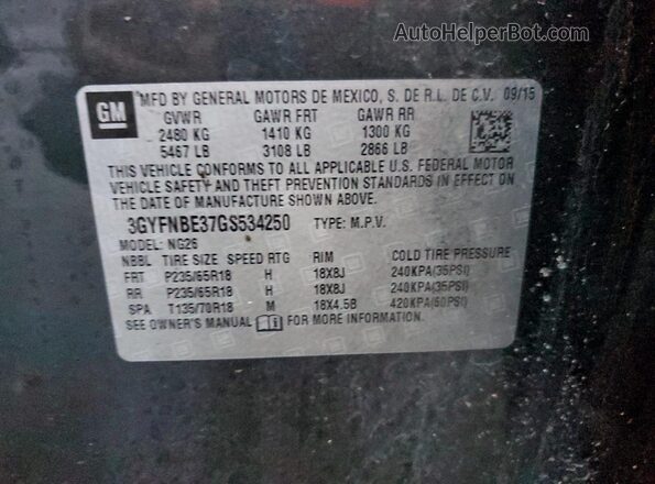 3GYFNBE37GS534250 2016 CADILLAC SRX Charcoal Widok naklejki z numerem VIN