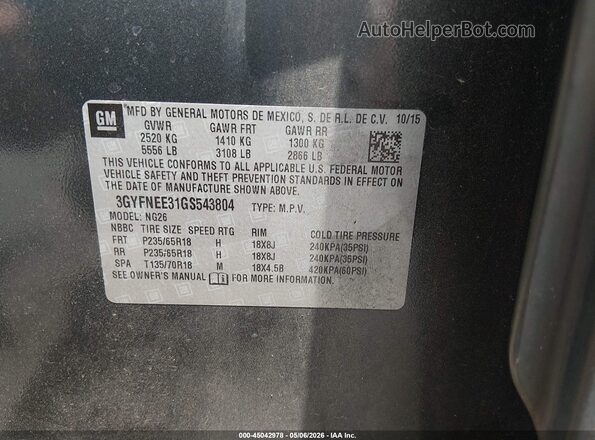 3GYFNEE31GS543804 2016 CADILLAC SRX Gray Widok komory silnika