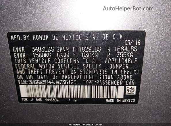 3HGGK5H44JM736193 2018 HONDA FIT Серебряный Вид подкапотного пространства