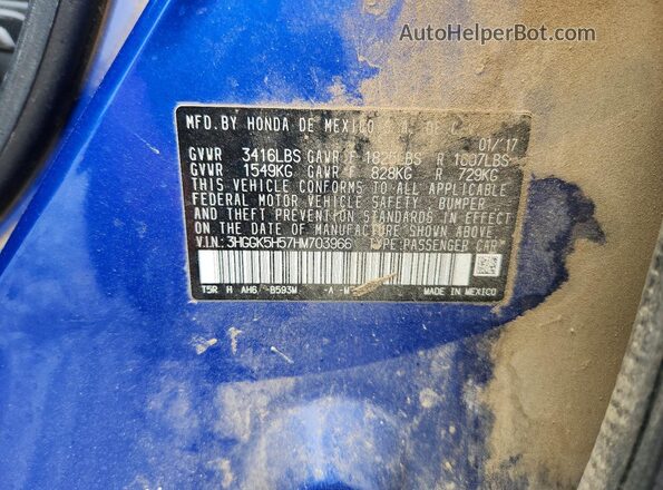 3HGGK5H57HM703966 2017 HONDA FIT Синий Вид подкапотного пространства