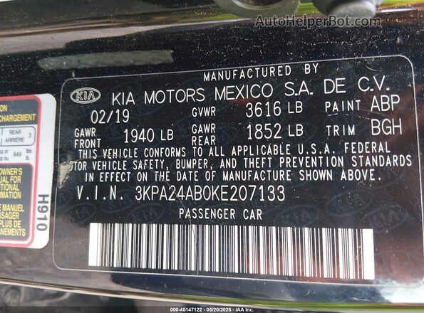 3KPA24AB0KE207133 2019 KIA RIO Black Вид підкапотного простору