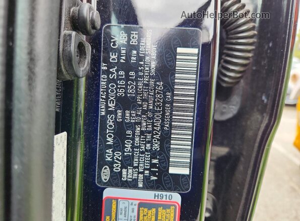 3KPA24AD0LE328764 2020 KIA RIO Black Widok naklejki z numerem VIN