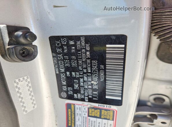 3KPA24AD5LE284308 2020 KIA RIO Silver VIN sticker view