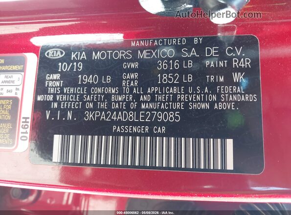 3KPA24AD8LE279085 2020 KIA RIO Красный Вид подкапотного пространства