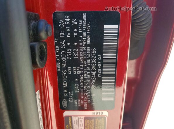 3KPA24AD8ME382766 2021 KIA RIO Red Widok komory silnika