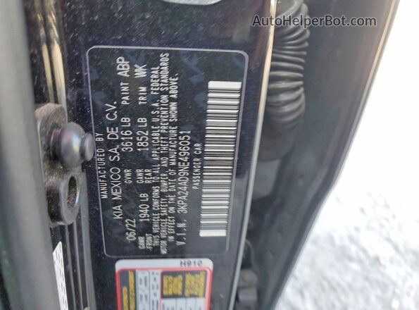 3KPA24AD9NE496051 2022 KIA RIO Черный Вид подкапотного пространства