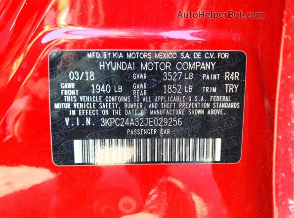 3KPC24A32JE029256 2018 HYUNDAI ACCENT Красный Вид подкапотного пространства