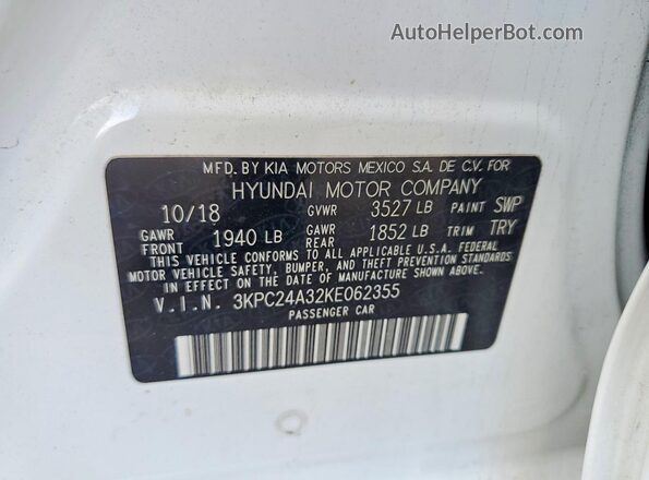 3KPC24A32KE062355 2019 HYUNDAI ACCENT Белый Вид подкапотного пространства