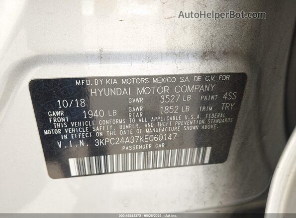 3KPC24A37KE060147 2019 HYUNDAI ACCENT Silver Вид підкапотного простору