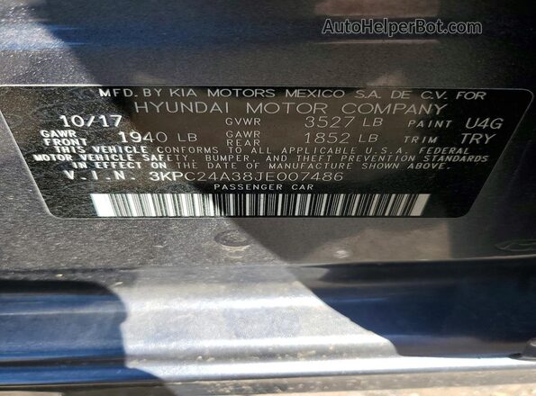 3KPC24A38JE007486 2018 HYUNDAI ACCENT Silver Widok komory silnika