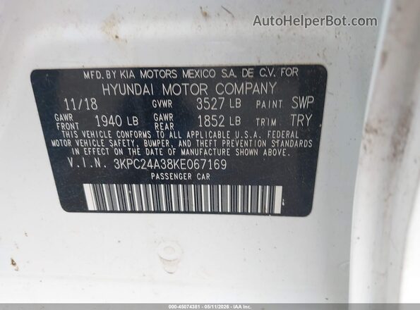 3KPC24A38KE067169 2019 HYUNDAI ACCENT Белый Вид подкапотного пространства