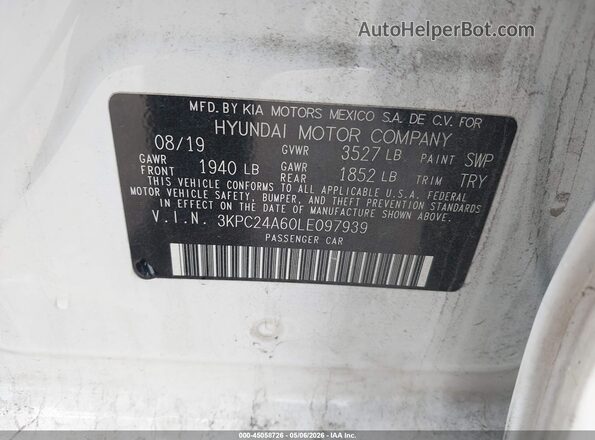 3KPC24A60LE097939 2020 HYUNDAI ACCENT Белый Вид подкапотного пространства