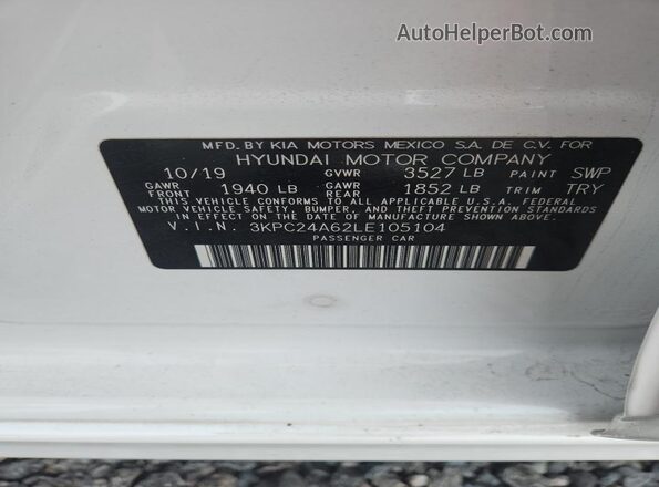 3KPC24A62LE105104 2020 HYUNDAI ACCENT Белый Вид подкапотного пространства