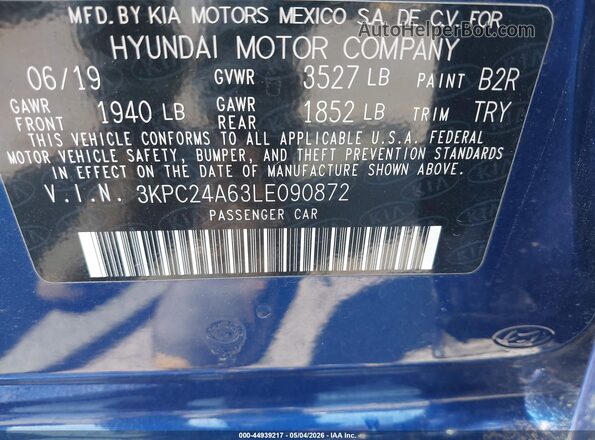 3KPC24A63LE090872 2020 HYUNDAI ACCENT Blue Widok komory silnika