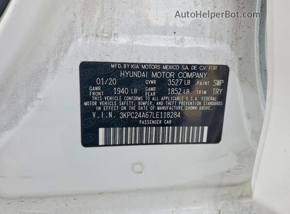 3KPC24A67LE118284 2020 HYUNDAI ACCENT White Widok komory silnika
