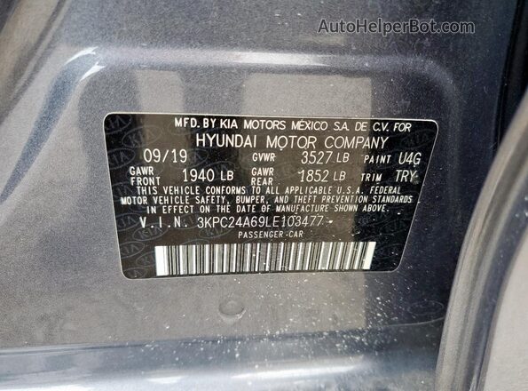 3KPC24A69LE103477 2020 HYUNDAI ACCENT Gray ძრავის განყოფილების ხედი