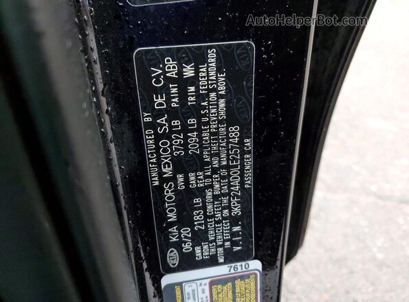 3KPF24AD0LE257488 2020 KIA FORTE Black Widok komory silnika