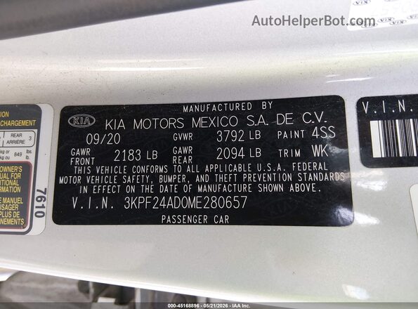 3KPF24AD0ME280657 2021 KIA FORTE Silver Widok komory silnika