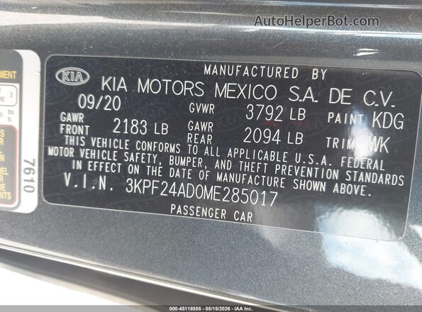 3KPF24AD0ME285017 2021 KIA FORTE Серый Вид подкапотного пространства