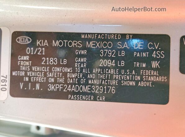 3KPF24AD0ME329176 2021 KIA FORTE Серебряный Вид подкапотного пространства