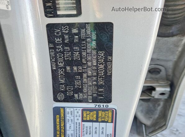 3KPF24AD0ME340548 2021 KIA FORTE Silver Widok komory silnika