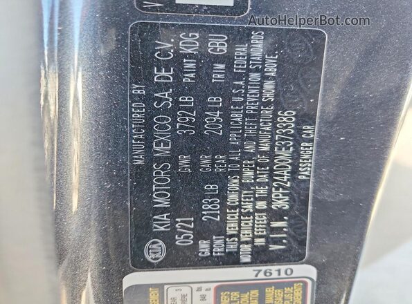 3KPF24AD0ME373386 2021 KIA FORTE Серый Вид подкапотного пространства