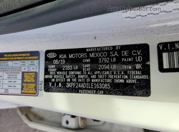 3KPF24AD1LE163085 2020 KIA FORTE Белый Вид наклейки с VIN-кодом