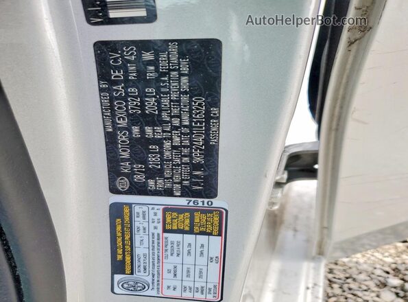 3KPF24AD1LE163250 2020 KIA FORTE Серебряный Вид наклейки с VIN-кодом