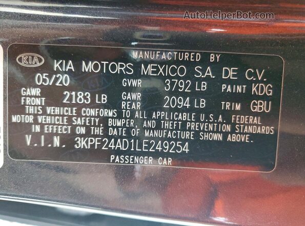 3KPF24AD1LE249254 2020 KIA FORTE Угольный Вид подкапотного пространства